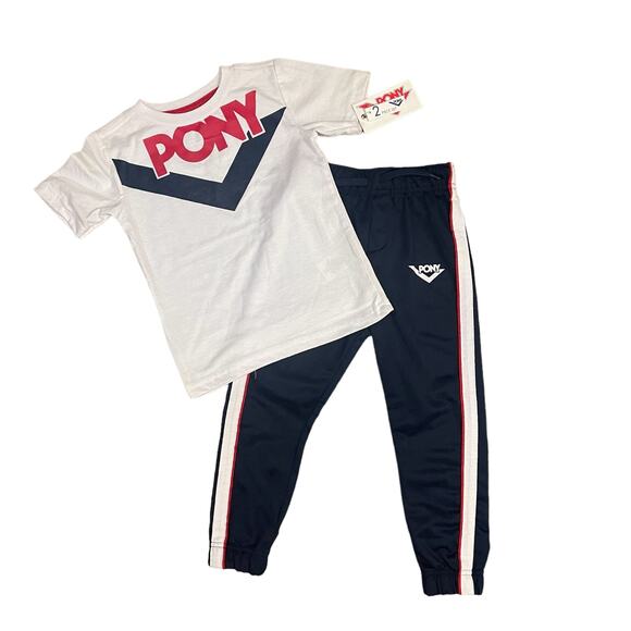 PONY Boys' 2-Piece Athletic Track Pants Joggers & Logo T-Shirt Set Size 4T - Picture 1 of 3